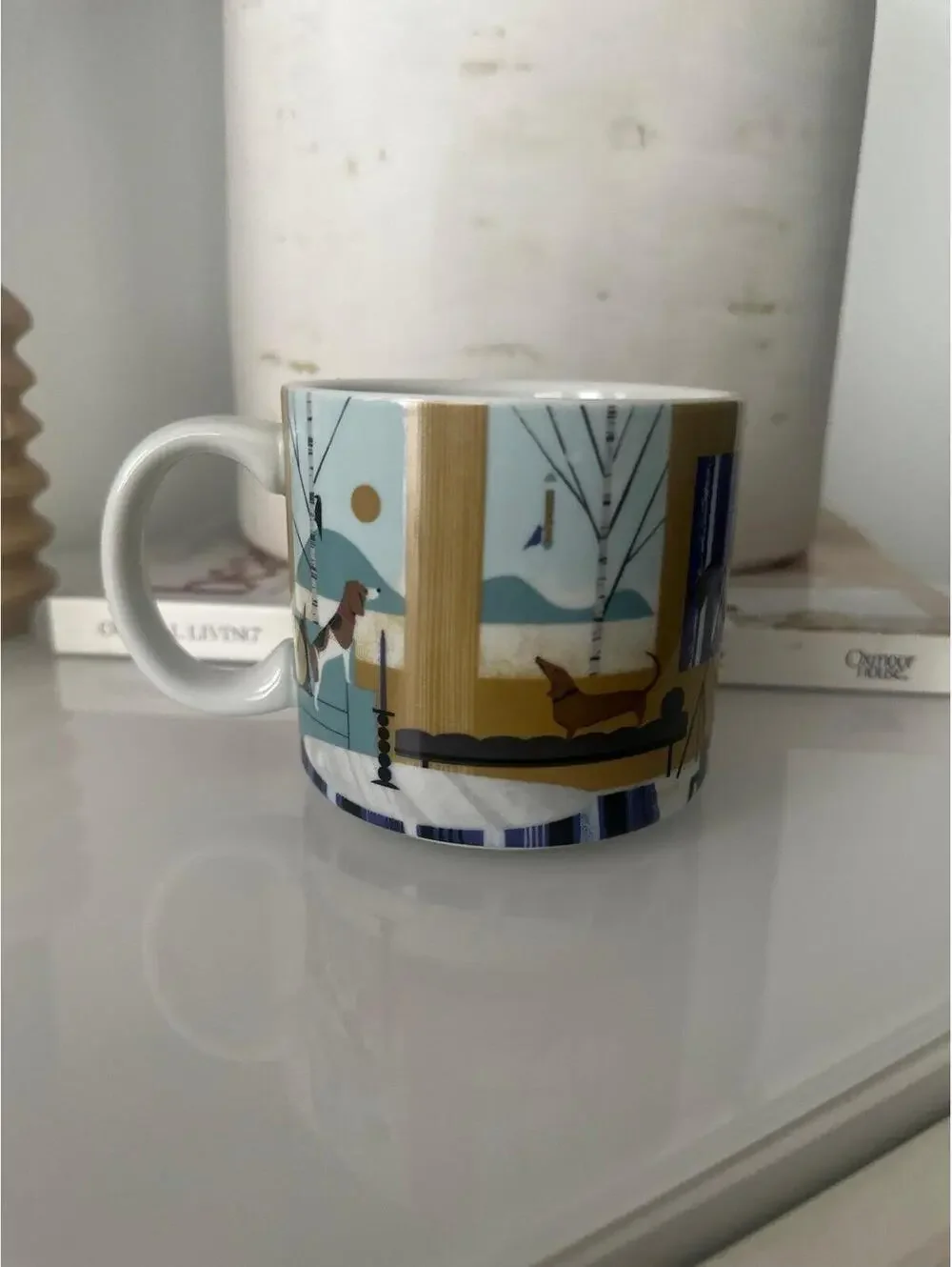Sam Kalda West Elm Yellow House Pets Cat Dog Scene Ceramic Coffee Mug 12 oz